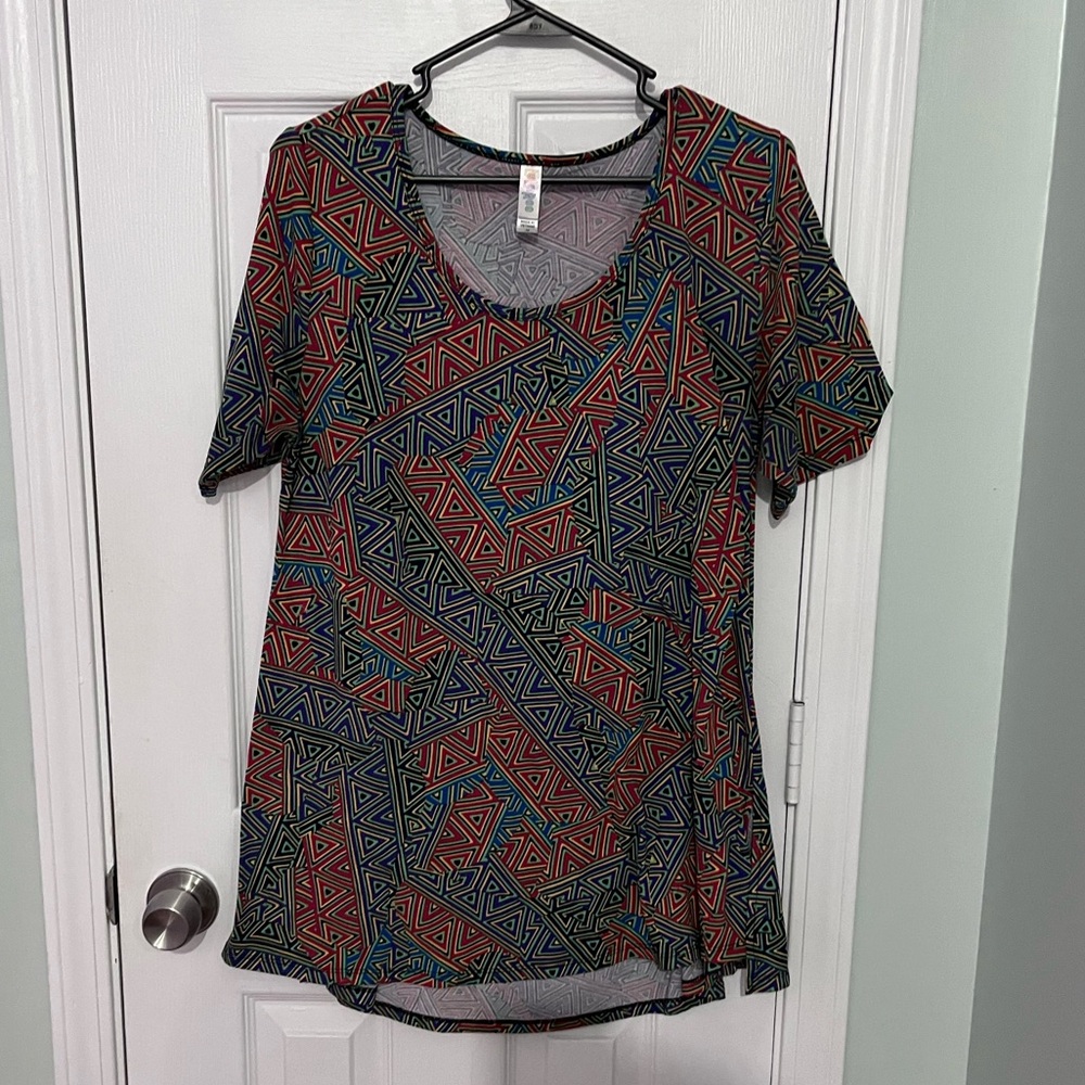 LuLaRoe Geometric Pattern Short Sleeve Top - Red and Blue